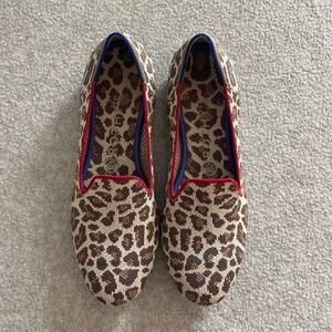 Rothys The Loafer Mocha Spot Retired Knit Flats Red Trim Womens Size 8